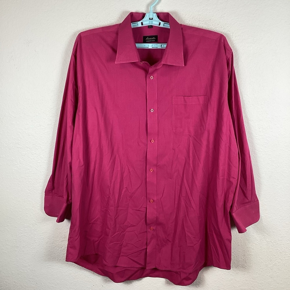Amanti Mens Button Up Shirt Sz 18.5 34/35 Solid Long Sleeve Comfort Excellent